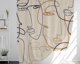 Rideau de douche ligne minimaliste avec 12 crochets, 100 % étanche, décor de salle de bain moderne, cadeau de pendaison de crémaillère