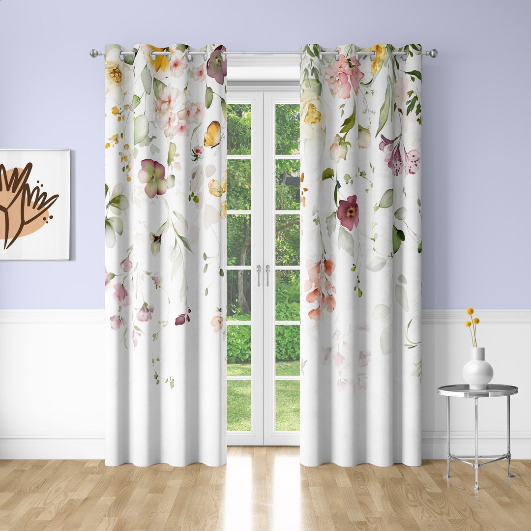 Falling Petals Window Curtains Plants Printing Decorative Blackout ...