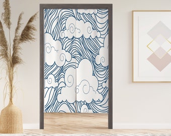 Cortina de puerta Cloud Noren con velcro/ojales/manga, cortina de ventana japonesa para cocina, tratamientos de ventana para partición