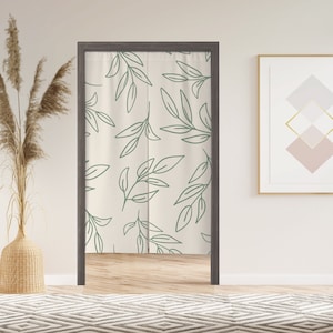 White Leaves Noren Door Curtain with Velcro/Grommet/Sleeve, European style Window Curtain for Kitchen, Window Treatments for Partition