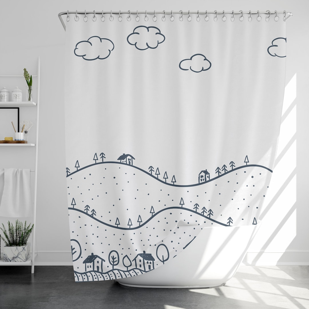 Cute Line Art Shower Curtain With 12 Hooks 100 Waterproof Etsy