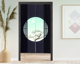 Screen Pine Noren Door Window Curtain with Velcro/Grommet/Sleeve, Japanese Doorway Curtain for Kitchen, Window Treatments for Partition
