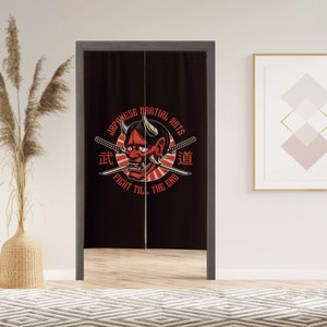 Japanese Demon Noren Door Curtain with Velcro/Grommet/Sleeve, Japanese Window Curtain for Kitchen, Window Treatments for Partition