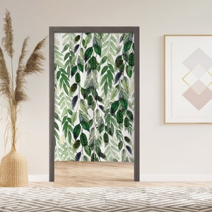 Leaves Noren Curtain with Velcro/Grommet/Sleeve, Japanese Window Curtain for Kitchen, Window Treatments for Partition