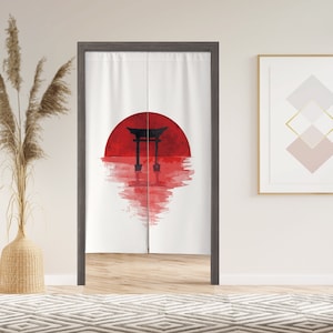 Sunset Noren Curtain with Velcro/Grommet/Sleeve, Japanese Window Curtain for Kitchen, Window Treatments for Partition