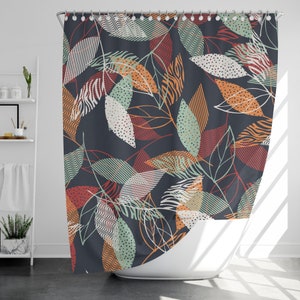 Autumn leaves Shower Curtain with 12 Hooks, Christmas Gift, Home Decor, Housewarming Gift