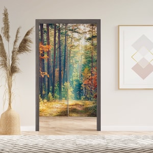 Forest Path Noren Door Curtain with Velcro, Grommet, or Sleeve – Japanese Style Partition for Kitchen, Room Divider, Window, or Closet Use
