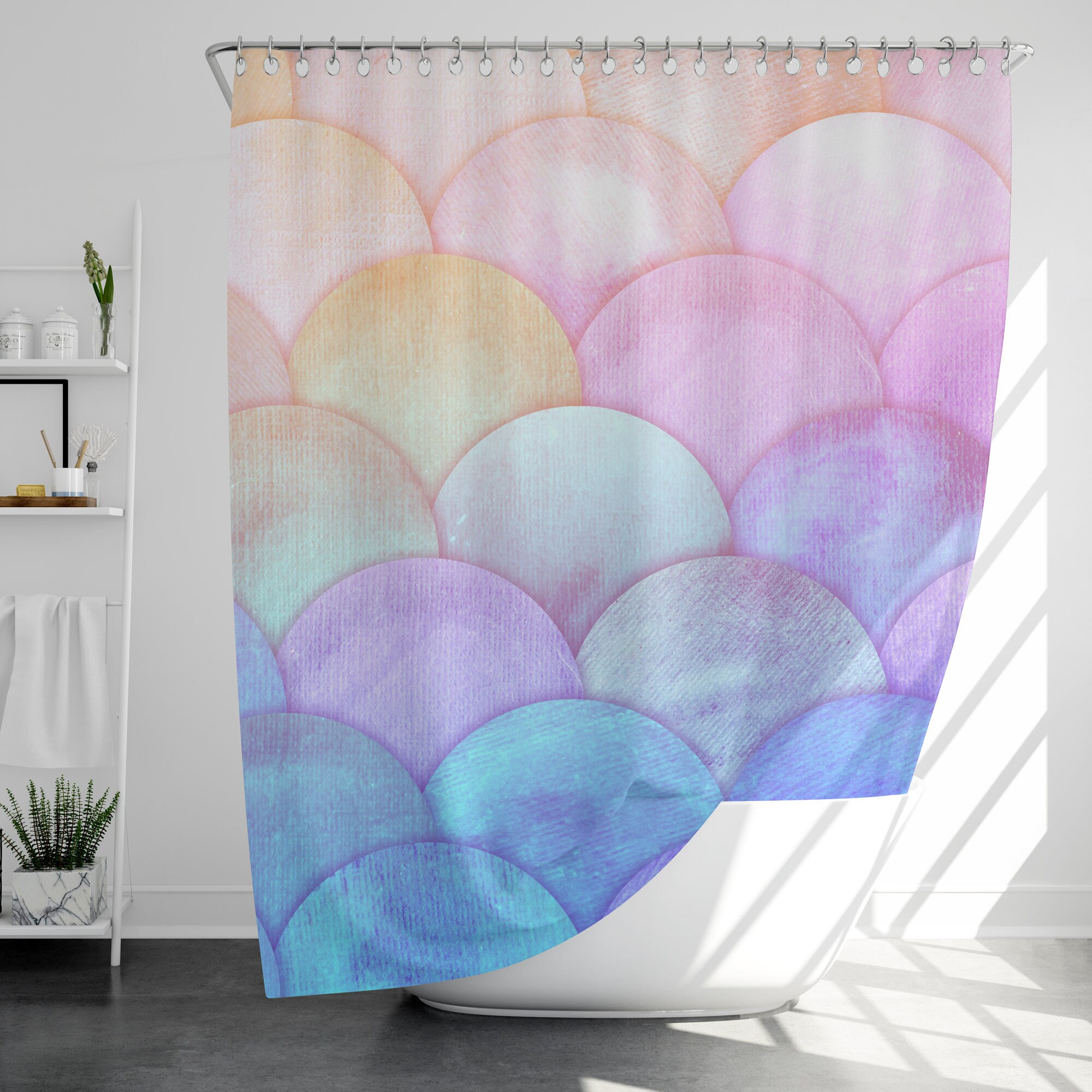 Mermaid Shower Curtain with 12 Hooks, 100% Waterproof, Modern Bathroom Decor, Housewarming Gift