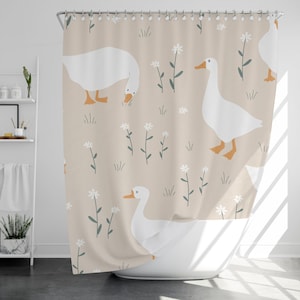Cute goose Shower Curtain with 12 Hooks, 100% Waterproof, Modern Bathroom Decor, Housewarming Gift