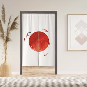 Koi Lucky Fish Noren Door Curtain with Velcro/Grommet/Sleeve, Japanese Window Curtain for Kitchen, Window Treatments for Partition