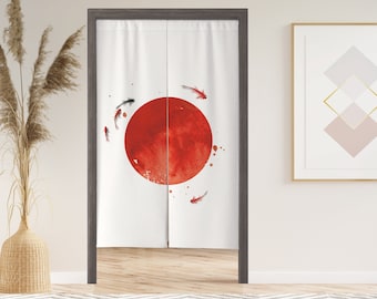 Koi Lucky Fish Noren Door Curtain with Velcro/Grommet/Sleeve, Japanese Window Curtain for Kitchen, Window Treatments for Partition