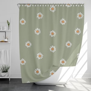 Daisy Vibe Shower Curtain with 12 Hooks, 100% Waterproof, Modern Bathroom Decor, Housewarming Gift