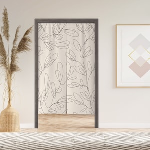 Leaf lines Waves Noren Door Curtain with Velcro/Grommet/Sleeve, Japanese Window Curtain for Kitchen, Window Treatments for Partition