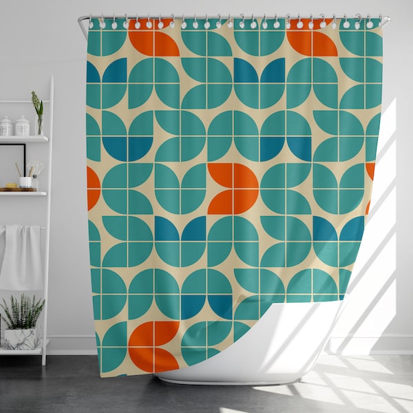 Cortina de ducha con diseño geométrico y 12 ganchos, 100% impermeable, decoración de baño de estilo japonés, regalo ideal para inauguración de casa.