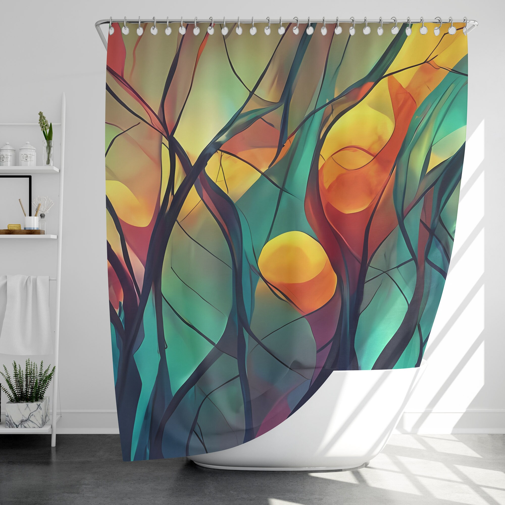 World of Color Shower Curtain with 12 Hooks, 100% Waterproof, Modern Bathroom Decor, Housewarming Gift
