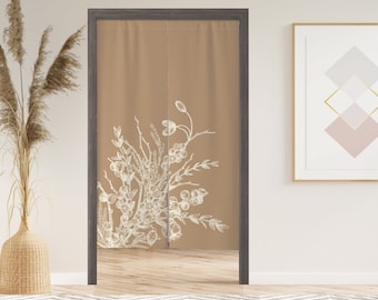 Plant Noren Curtain with Velcro/Grommet/Sleeve, Japanese Window Curtain for Kitchen, Window Treatments for Partition