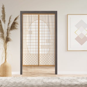 Japanese Shoji Screen Noren Curtain with Velcro/Grommet/Sleeve, Japanese Window Curtain for Kitchen, Window Treatments for Partition
