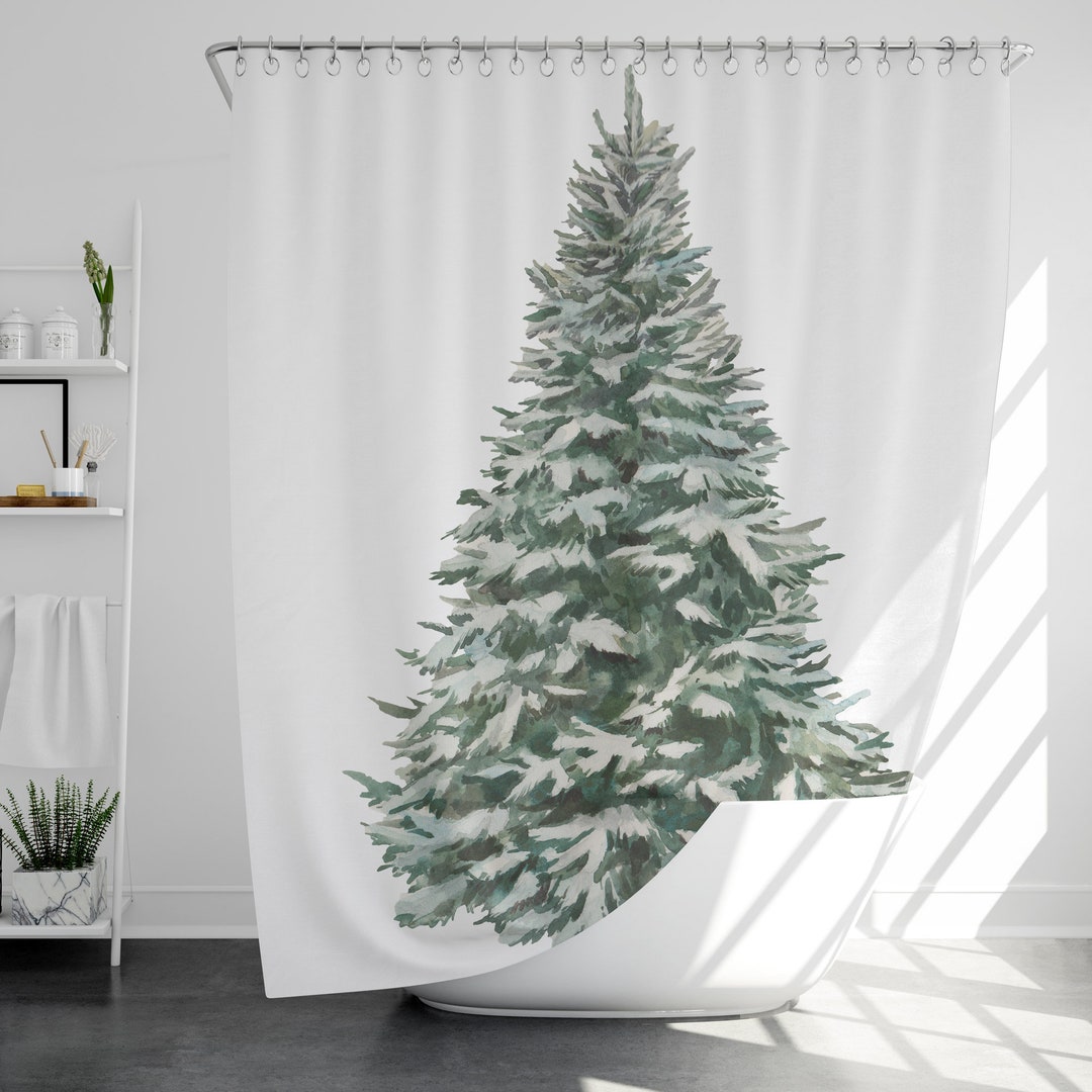 Pine Shower Curtain With 12 Hooks, 100% Waterproof, Bathroom Decor ...