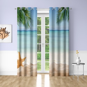 Sandy Beach Window Curtains Natural scenery Printing Decorative Blackout Curtains for Bedrooms Dorms