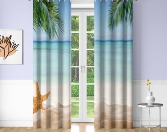 Sandy Beach Window Curtains Natural scenery Printing Decorative Blackout Curtains for Bedrooms Dorms
