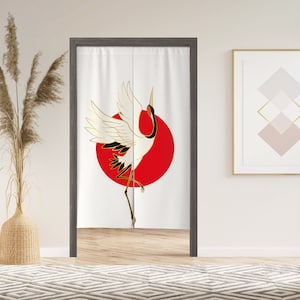 Elegance Symbol Crane Noren Door Curtain with Velcro/Grommet/Sleeve, Japanese Window Curtain for Kitchen, Window Treatments for Partition