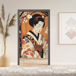 Japanese art Noren Door Curtain with Velcro/Grommet/Sleeve, Japanese Window Curtain for Kitchen, Window Treatments for Partition