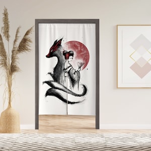 Japanese legend Noren Door Curtain with Velcro/Grommet/Sleeve, Japanese Window Curtain for Kitchen, Window Treatments for Partition