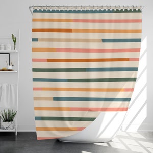 Warm Line Art Shower Curtain with 12 Hooks, 100% Waterproof, Modern Bathroom Decor, Housewarming Gift