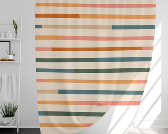 Tenda da doccia con motivo a linee calde e 12 ganci, 100% impermeabile, decorazione moderna per il bagno, regalo per l'inaugurazione della casa.
