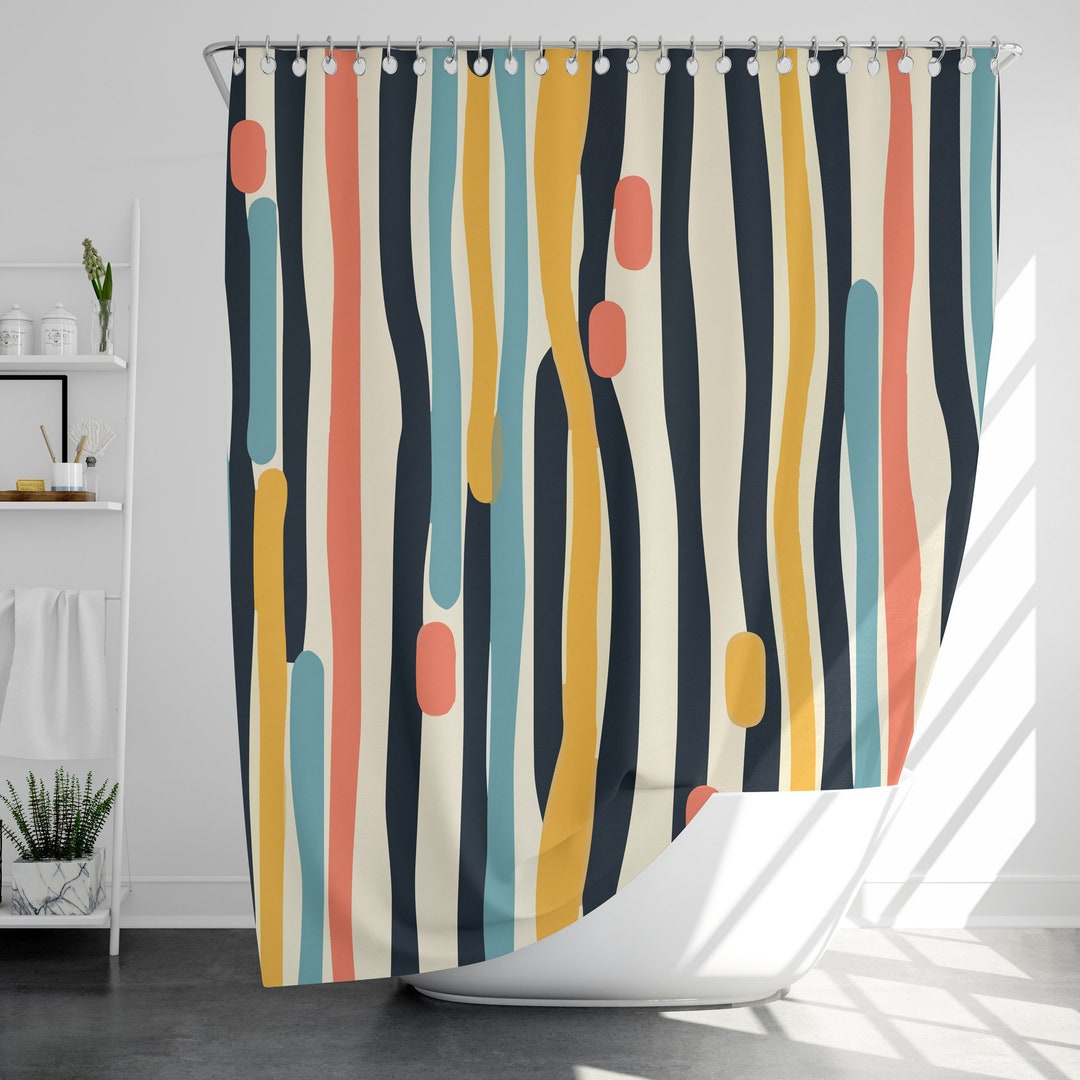 Boho Line Art Shower Curtain With 12 Hooks, 100 Waterproof, Modern