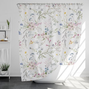 Vintage Flowers Shower Curtain with 12 Hooks, 100% Waterproof, Modern Bathroom Decor, Housewarming Gift