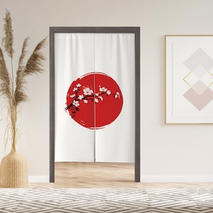Sun Plum Noren Door Window Curtain with Velcro/Grommet/Sleeve, Japanese Doorway Curtain for Kitchen, Window Treatments for Partition