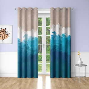 Seaside Window Curtains Wave oil painting Decorative Blackout Curtains for Bedrooms Dorms