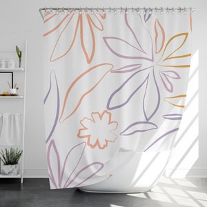 Watercolor flowers Shower Curtain with 12 Hooks, 100% Waterproof, Modern Bathroom Decor, Housewarming Gift