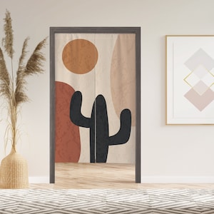 Boho cacti Noren Door Curtain with Velcro/Grommet/Sleeve, Japanese Curtain for Kitchen/bedroom/toilet, Window Treatments for Partition