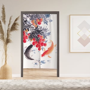 Koi Lucky Fish 2.0 Noren Door Curtain with Velcro/Grommet/Sleeve, Japanese Window Curtain for Kitchen, Window Treatments for Partition