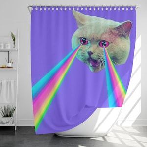 Laser cat Shower Curtain with 12 Hooks, 100% Waterproof, Modern Bathroom Decor, Housewarming Gift