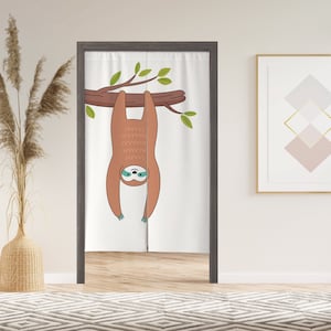 Sloth Cute Noren Curtain with Velcro/Grommet/Sleeve, Japanese Window Curtain for Kitchen, Window Treatments for Partition