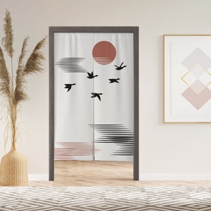 Rideau de porte abstrait Noren avec velcro/œillets/manches Freedom, rideau de fenêtre japonais pour cuisine, parures de fenêtre pour cloison