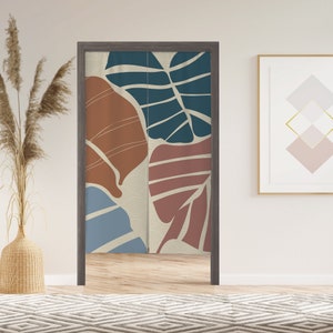 Boho Leaf Noren Door Curtain with Velcro, Japanese Doorway Curtain for Kitchen Bathroom, Window Treatments for Partition Home Kitchen Decor