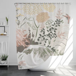 Watercolor flowers Shower Curtain with 12 Hooks, 100% Waterproof, Modern Bathroom Decor, Housewarming Gift