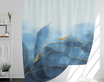 Tenda da doccia effetto marmo blu con 12 ganci, 100% impermeabile, arredamento moderno per il bagno, regalo per l'inaugurazione della casa.