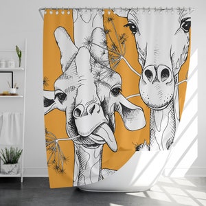 Schattige giraffengordijn met 12 haken, 100% waterdicht, modern badkamerdecor, housewarmingcadeau grappig douchegordijn
