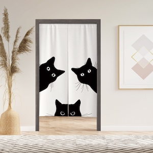 Cat is Watching Cute Noren Door Curtain with Velcro/Grommet/Sleeve, Japanese Window Curtain for Kitchen, Window Treatments for Partition