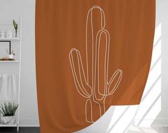 Minimalist Cactus Shower Curtain with 12 Hooks, 100% Waterproof, Modern Bathroom Decor, Housewarming Gift