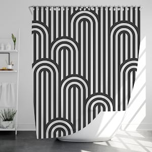 Rideau de douche aux lignes modernes avec 12 crochets, 100 % imperméable, décoration de salle de bain moderne, cadeau de pendaison de crémaillère