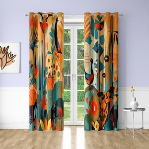 Colorful Bird Window Curtains Abstract Art Printing Decorative Blackout Curtains for Bedrooms Dorms