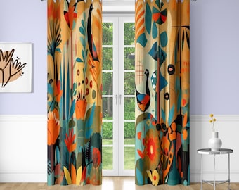 Colorful Bird Window Curtains Abstract Art Printing Decorative Blackout Curtains for Bedrooms Dorms
