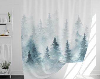 Rideau de douche forêt nuageuse avec 12 crochets, 100 % étanche, décor de salle de bain moderne, cadeau de pendaison de crémaillère