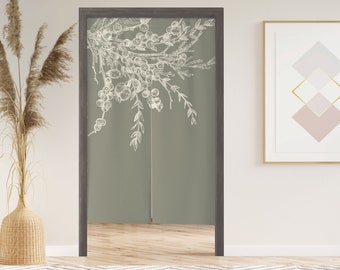 Cute Plant Noren Curtain with Velcro/Grommet/Sleeve, Japanese Window Curtain for Kitchen, Window Treatments for Partition